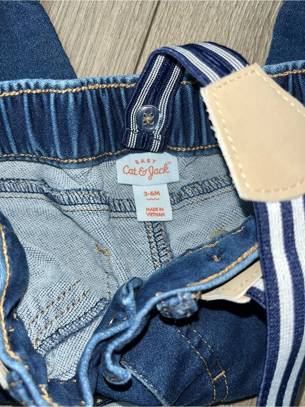 Cat & Jack Navy and White Striped Suspender Denim Pants